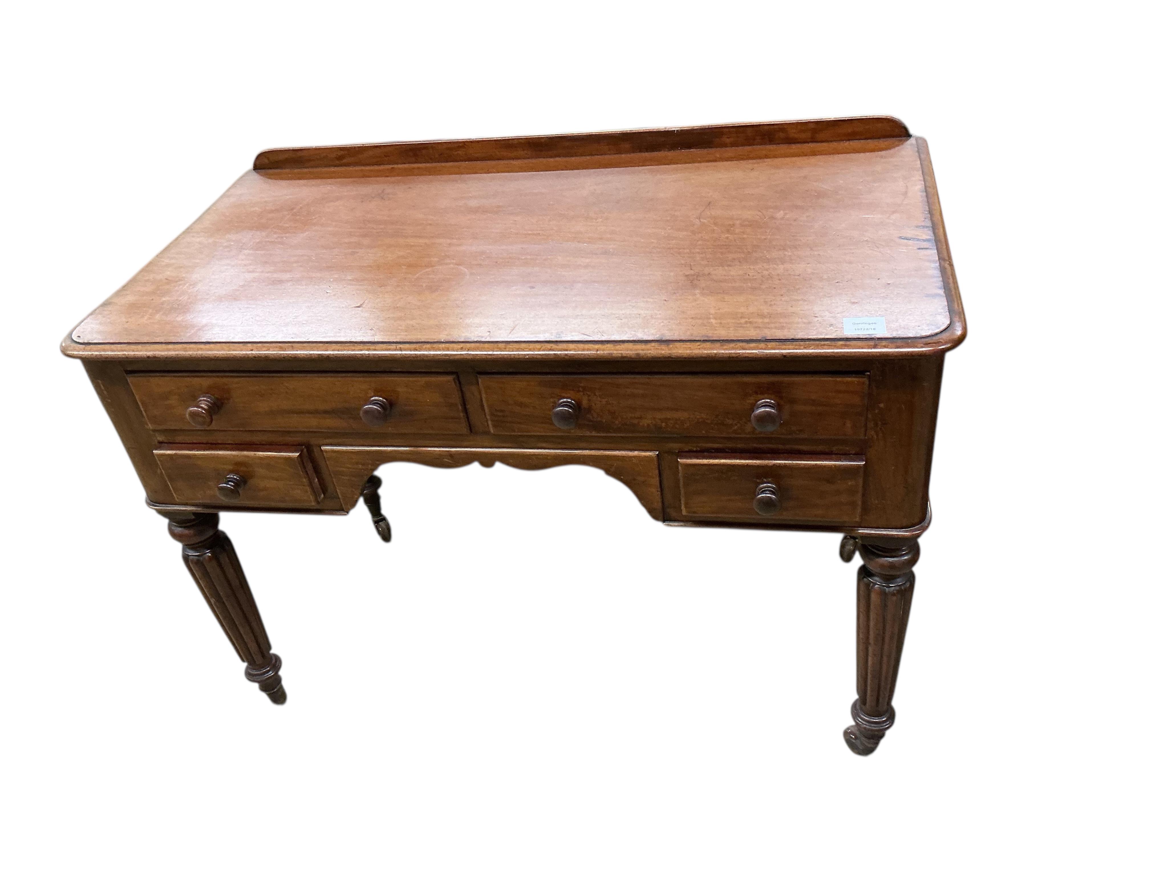 A Victorian mahogany kneehole dressing table, width 104cm, depth 54cm, height 79cm